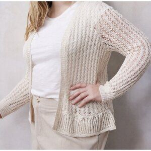 NWT LC Lauren Conrad Women's XL Acrylic Flounce Cream Knit Open Cardigan
